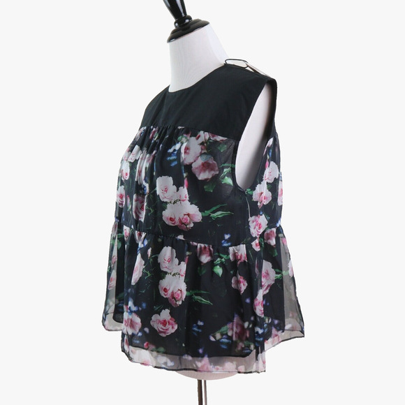 NWT Rebecca Minkoff Size M Lanzy Blouse Floral Rose Print Black - Picture 1 of 10